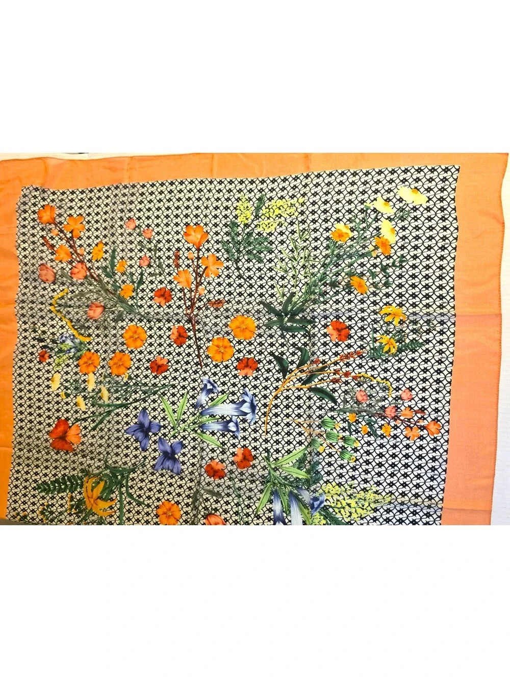 NWT Anthropologie Maeve Flora Silk Square Scarf Orange Geometric Botanical 36